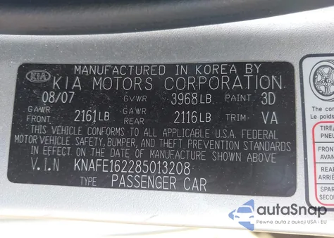 2008 Kia Spectra5 Sx from USA, damaged, VIN KNAFE162285013208